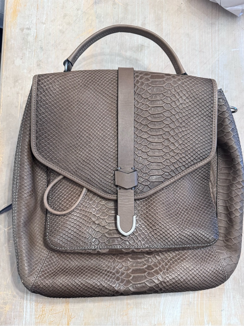 Frye Taupe Snakeskin 🐍 Embossed Leather Convertible Backpack